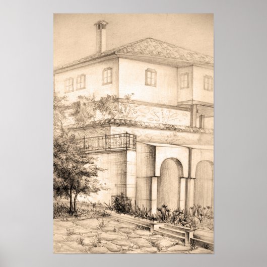 Traditionele huisarchitectuur Tekening schets kuns Poster (Voorkant)