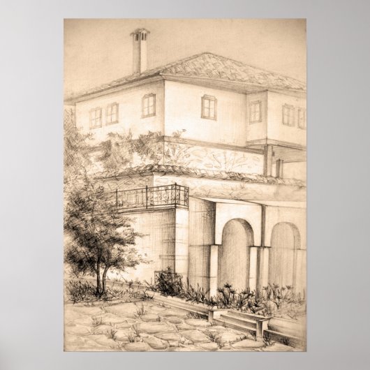 Traditionele huisarchitectuur Tekening schets kuns Poster (Voorkant)