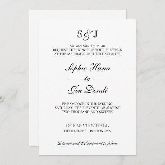 Traditionele huwelijksuitnodigingen kaart (Voorkant / Achterkant)