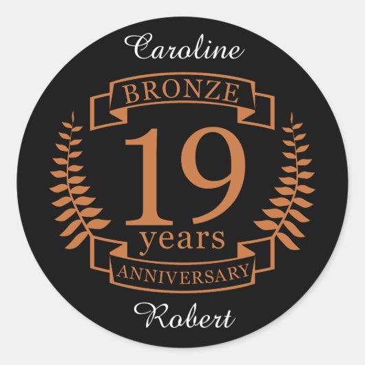 Traditionele huwelijksverjaardag Bronze 19 jaar Ronde Sticker (Voorkant)