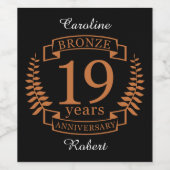 Traditionele huwelijksverjaardag Bronze 19 jaar Wijn Etiket (Enkel label)