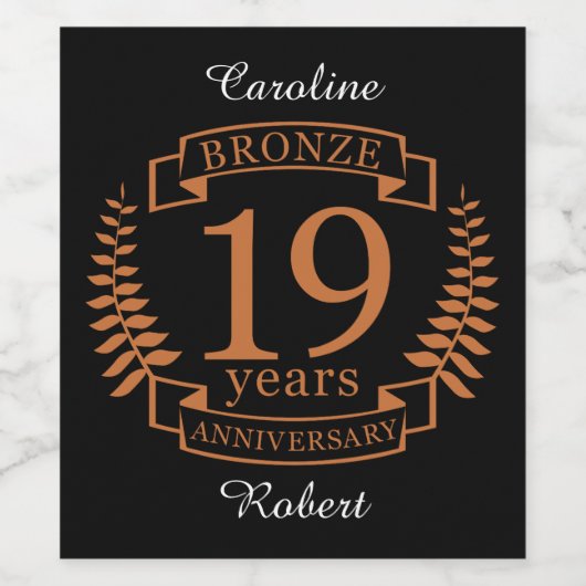 Traditionele huwelijksverjaardag Bronze 19 jaar Wijn Etiket (Enkel label)