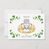 Traditionele Ierse Claddagh-ring en klavers RSVP Kaartje (Achterkant)