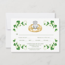 Traditionele Ierse Claddagh-ring en klavertjes dri RSVP Kaartje