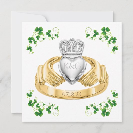 Traditionele Ierse Claddagh Ring en Shamrocks Kaart (Achterkant)