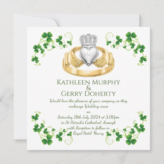 Traditionele Ierse Claddagh Ring en Shamrocks Kaart (Voorkant)