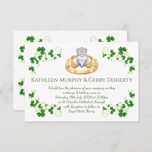 Traditionele Ierse Claddagh Ring en Shamrocks Kaart (Voorkant / Achterkant)