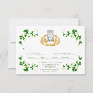 Traditionele Ierse Claddagh Ring en Shamrocks RSVP Kaartje