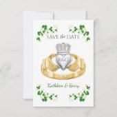 Traditionele Ierse Claddagh Ring en Shamrocks Save The Date (Voorkant)