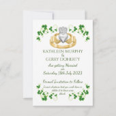 Traditionele Ierse Claddagh Ring en Shamrocks Save The Date (Achterkant)
