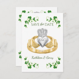Traditionele Ierse Claddagh Ring en Shamrocks Save The Date