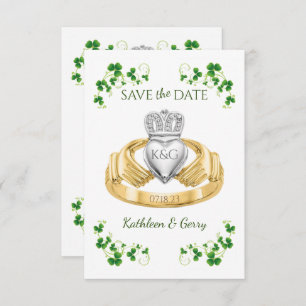 Traditionele Ierse Claddagh Ring en Shamrocks Save The Date