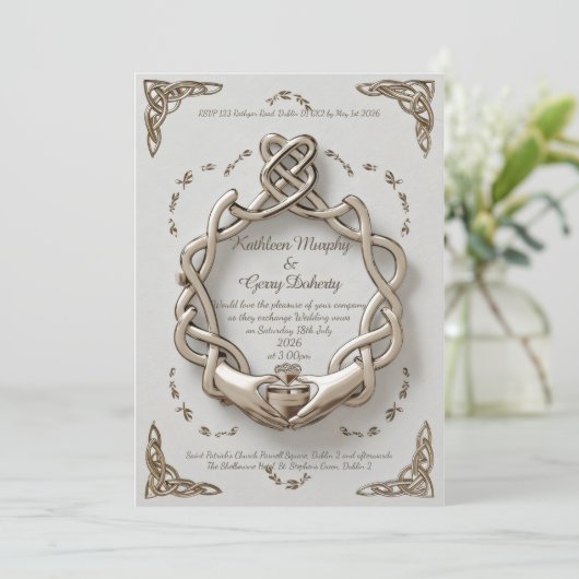 Traditionele Ierse Claddagh Ring Motieven & Patron Kaart (Staand voorkant)