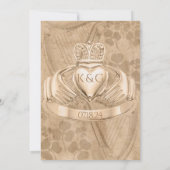 Traditionele Ierse Claddagh Ring, Shamrock & Harp Kaart (Achterkant)