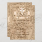 Traditionele Ierse Claddagh Ring, Shamrock & Harp Kaart (Voorkant / Achterkant)