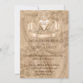 Traditionele Ierse Claddagh Ring, Shamrock & Harp Kaart