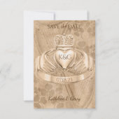 Traditionele Ierse Claddagh Ring Shamrock & Harp Save The Date (Voorkant)