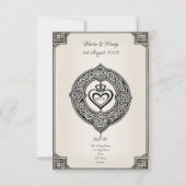 Traditionele Ierse Keltische Knoop & Claddagh Ring RSVP Kaartje (Achterkant)