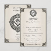 Traditionele Ierse Keltische Knoop & Claddagh Ring RSVP Kaartje (Voorkant / Achterkant)