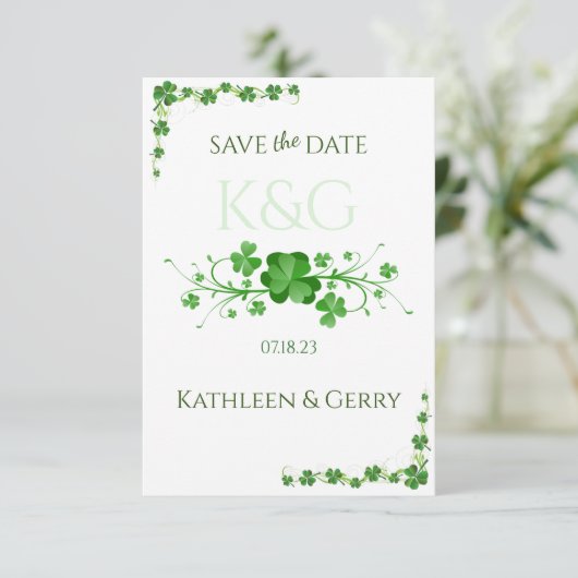 Traditionele Ierse shamrocks Keltische klaver Save The Date (Staand voorkant)