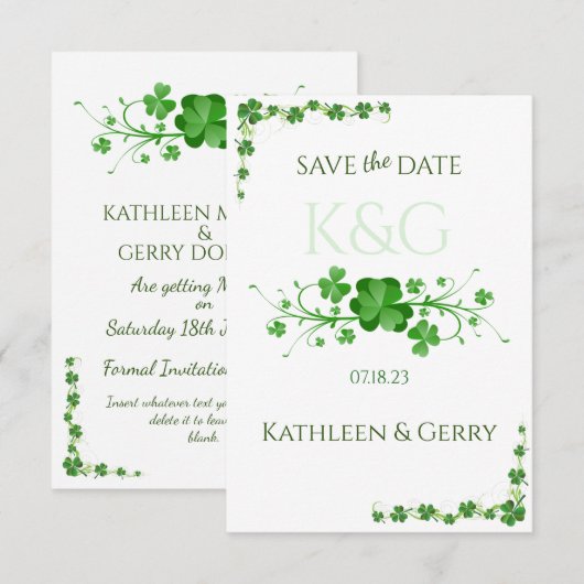 Traditionele Ierse shamrocks Keltische klaver Save The Date (Voorkant / Achterkant)
