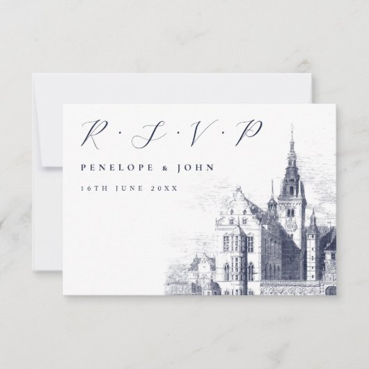 Traditionele illustratie van paleis voor trouwfees RSVP kaartje (Voorkant)