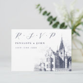 Traditionele illustratie van paleis voor trouwfees RSVP kaartje (Staand voorkant)