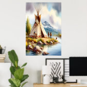 Traditionele Indiaanse cultuur met onze Tepee Poster (Thuiskantoor)
