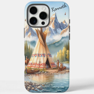Traditionele Indiaanse tipi Natuur scène Digi iPhone 16 Pro Max Hoesje
