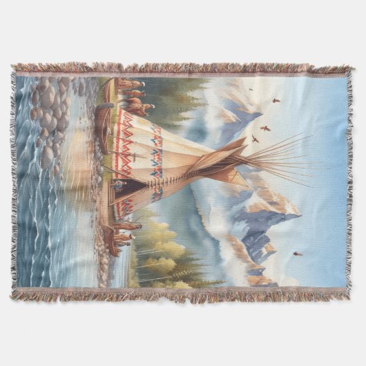 Traditionele Indiaanse tipi Natuur scène Digi Deken (Voorkant)