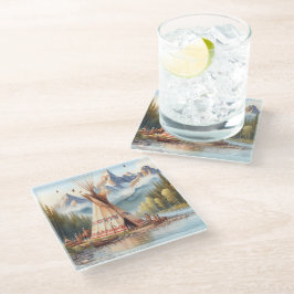 Traditionele Indiaanse tipi Natuur scène Digi Glazen Onderzetter