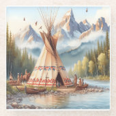 Traditionele Indiaanse tipi Natuur scène Digi Glazen Onderzetter (Voorkant)