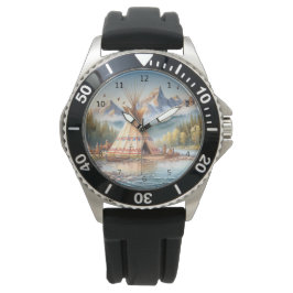 Traditionele Indiaanse tipi Natuur scène Digi Horloge