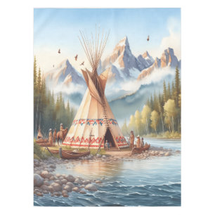 Traditionele Indiaanse tipi Natuur scène Digi Tafelkleed