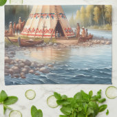 Traditionele Indiaanse tipi Natuur scène Digi Theedoek (Gevouwen)