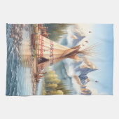 Traditionele Indiaanse tipi Natuur scène Digi Theedoek (Horizontaal)