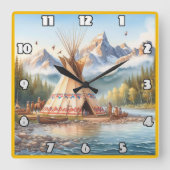 Traditionele Indiaanse tipi Natuur scène Digi Vierkante Klok (Voorkant)