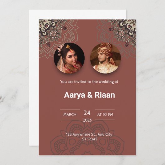 Traditionele Indiase bruiloft uitnodiging in het r (Voorkant / Achterkant)
