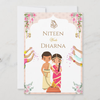 Traditionele Indiase Huwelijkskaart Schattig Teken Kaart