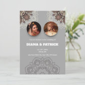 Traditionele Indiase huwelijksuitnodiging in grijs Kaart (Staand voorkant)