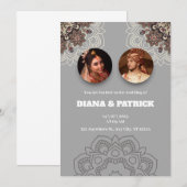 Traditionele Indiase huwelijksuitnodiging in grijs Kaart (Voorkant / Achterkant)