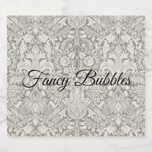 Traditionele ingetogen formele witte damast sparkling wijnetiket (Enkel label)