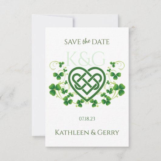 Traditionele Irish Celtic Love Knot en Shamrocks Save The Date (Voorkant)