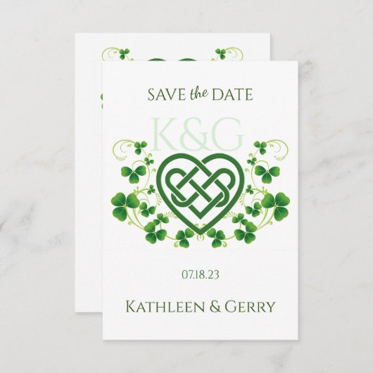 Traditionele Irish Celtic Love Knot en Shamrocks Save The Date (Voorkant / Achterkant)