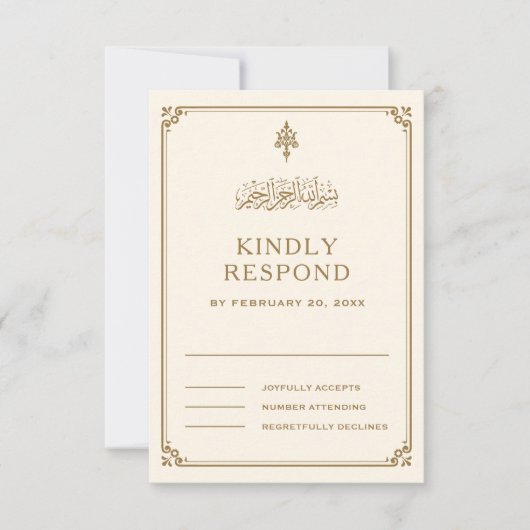 Traditionele islamitische bruiloft met room en gou RSVP kaartje (Voorkant)