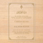 Traditionele islamitische moslimhuwelijk met goude acryl uitnodigingen (Voorkant)