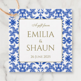 Traditionele Italiaans blauw bruiloft gunst Labels