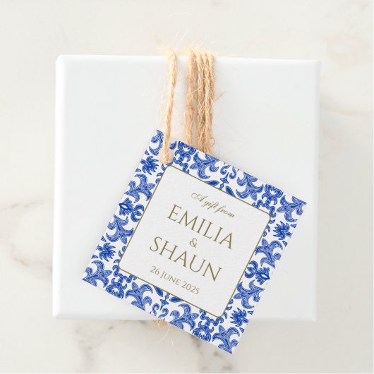 Traditionele Italiaans blauw bruiloft gunst Labels (In situ)