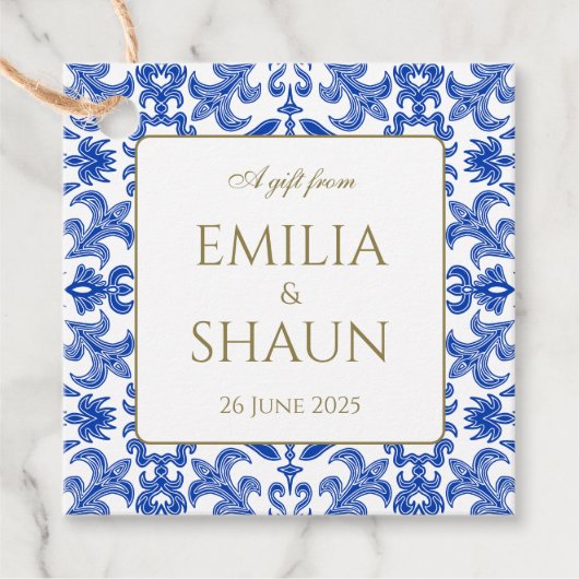 Traditionele Italiaans blauw bruiloft gunst Labels (Voorkant)
