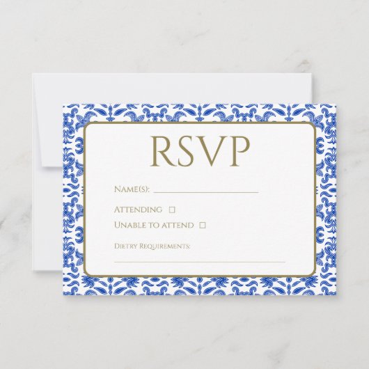Traditionele Italiaanse Blauwe RSVP-kaart RSVP Kaartje (Voorkant)